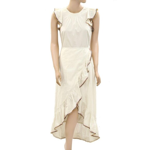 274794 Saylor Anthropologie Yolanda Midi Dress Ric Rac Smocked Ruffle Cotton S